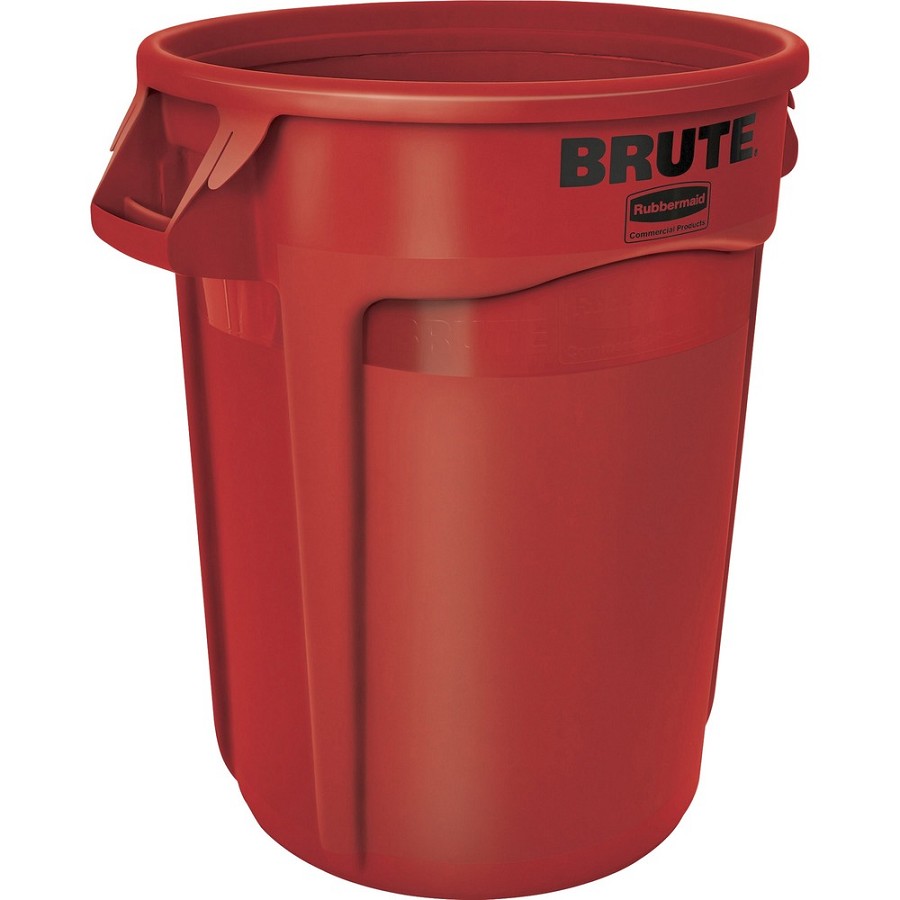 Rubbermaid Commercial Brute 32-Gallon Vented Containers - 32 gal Capacity - Round - Warp Resistant, UV Coated, Reinforced, Damage Resistant, Heavy Duty, Handle, Tear Resistant, Reinforced - 21.9' Diameter - Plastic - Red - 6 / Carton 