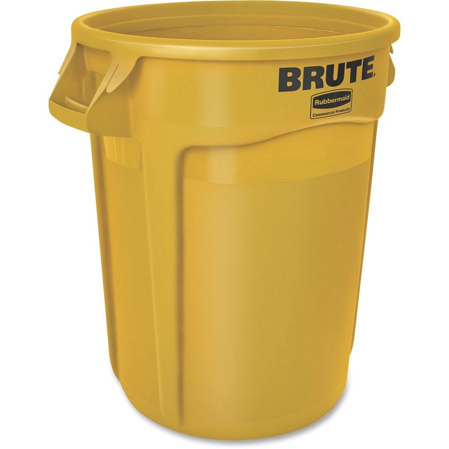 Rubbermaid Commercial Brute 32-Gallon Vented Containers - 32 gal Capacity - Round - Reinforced, Heavy Duty, Handle, Tear Resistant, Reinforced - 27.3' Height x 21.9' Diameter - Plastic - Yellow - 6 / Carton 