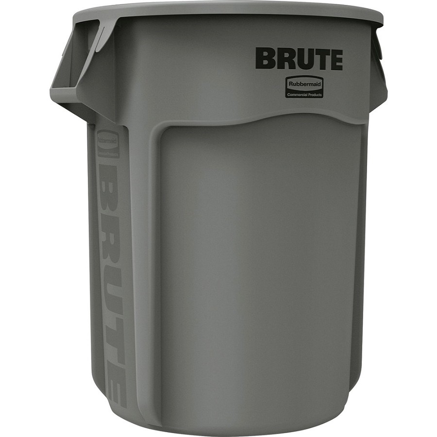 Rubbermaid Commercial Brute 55-Gallon Vented Containers - 55 gal Capacity - Round - Handle, Heavy Duty, Reinforced, UV Coated, Damage Resistant, Fade Resistant - 33' Height x 26.4' Diameter - Gray - 3 / Carton 