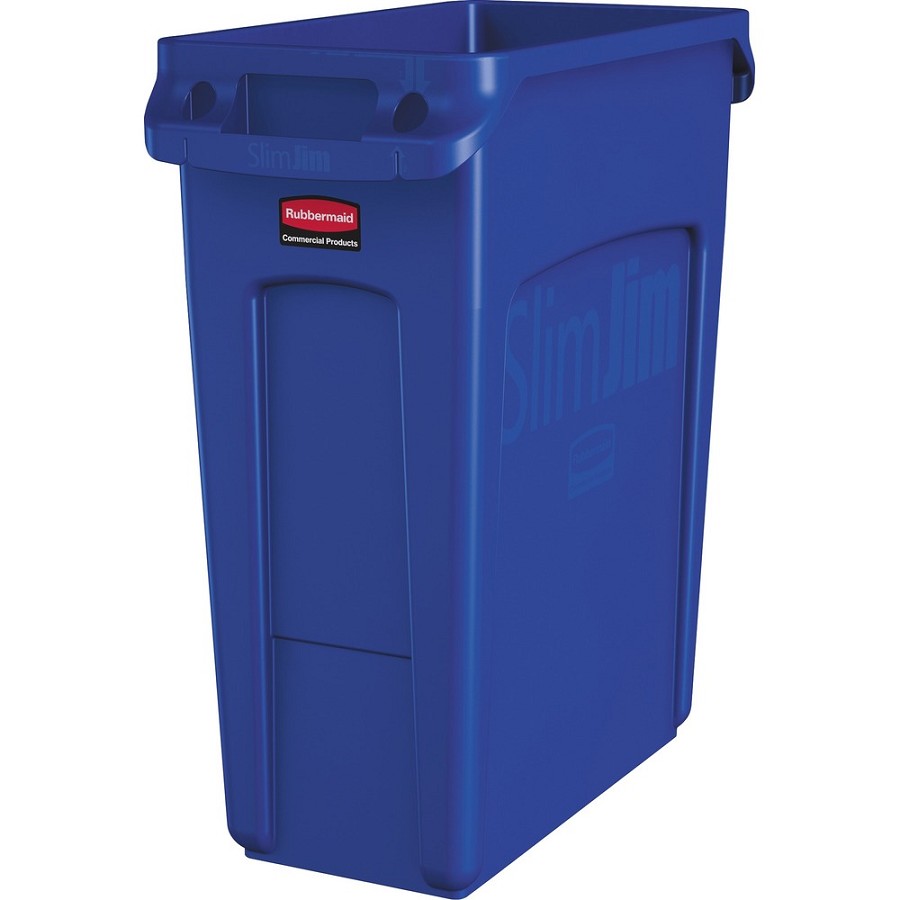 Rubbermaid Commercial Slim Jim Vented Container - 16 gal Capacity - Rectangular - Durable, Vented, Sturdy, Weather Resistant, Handle, Lightweight - 25' Height x 11' Width - Plastic - Blue - 4 / Carton 