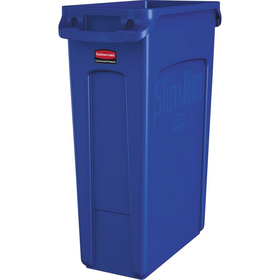 Rubbermaid Commercial Slim Jim 23-Gallon Vented Waste Containers - 23 gal Capacity - Handle, Durable - 30' Height x 22' Width x 11' Depth - Blue - 4 / Carton 