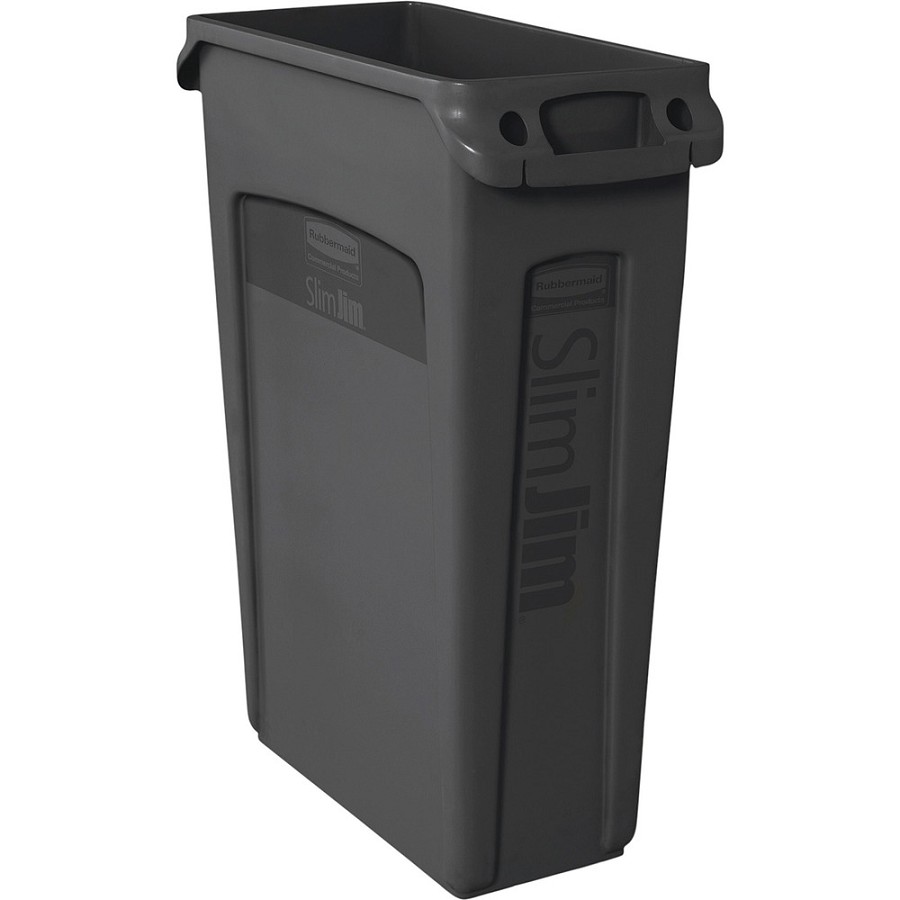 Rubbermaid Commercial Slim Jim 23-Gallon Vented Waste Containers - 23 gal Capacity - Rectangular - Durable, Handle - 30' Height x 11' Width x 22' Depth - Black - 4 / Carton 