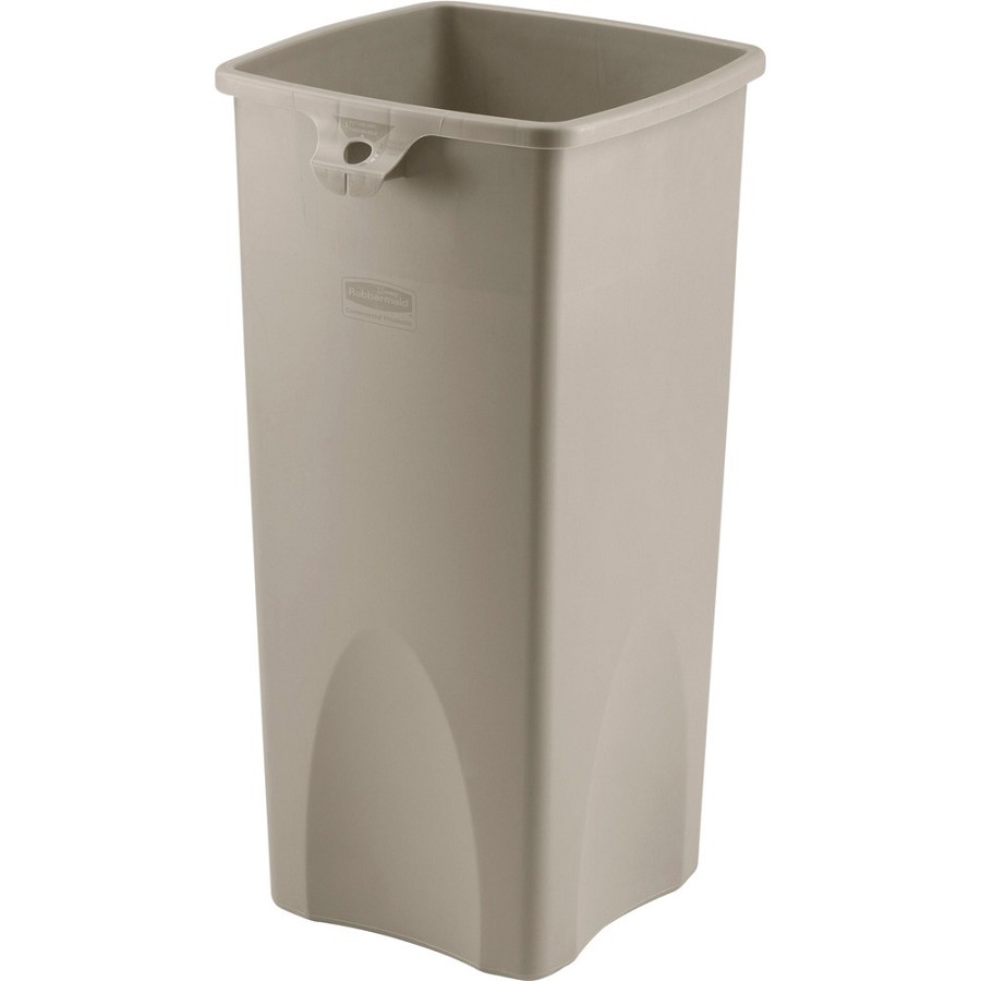 Rubbermaid Commercial Untouchable Square Container - 23 gal Capacity - Square - Durable, Crack Resistant - 32.9' Height x 16.5' Width x 15.5' Depth - Plastic - Beige - 3 / Carton 