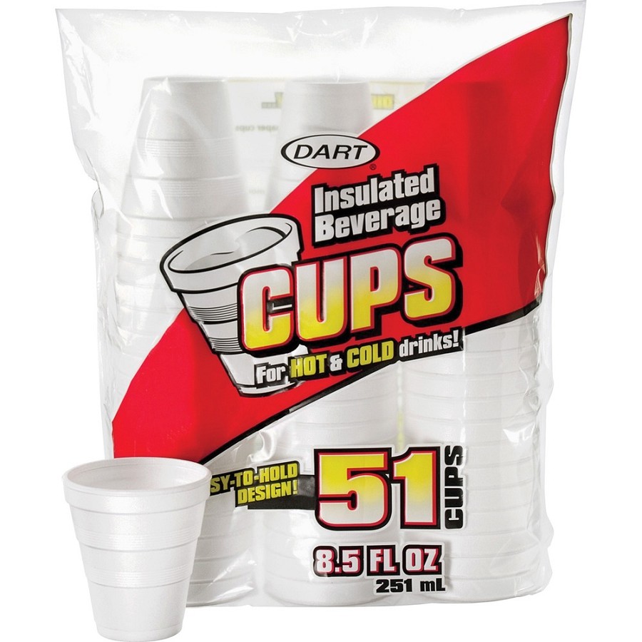 Dart 8.5 oz Insulated Beverage Cups - 8.50 fl oz - White - Foam - Hot Drink, Cold Drink, Coffee, Hot Chocolate, Soft Drink, Iced Tea, Beverage - 51/Pack - 24 / Carton 