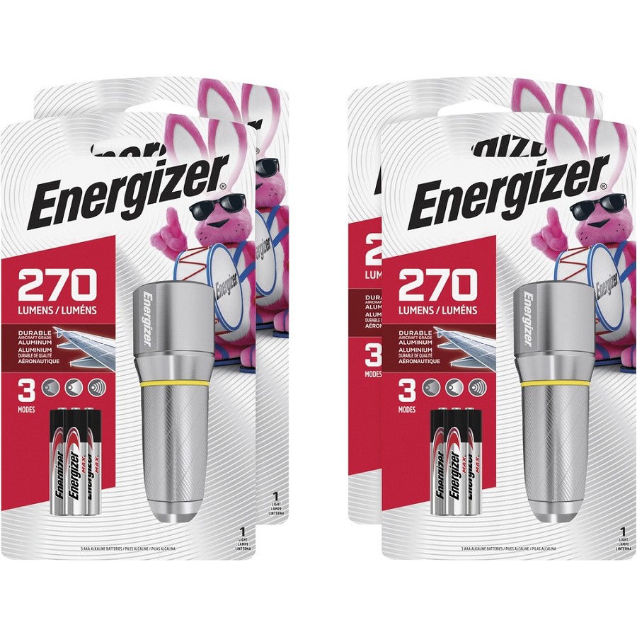 Energizer Vision HD Compact Flashlight - LED - 270 lm Lumen - 3 x AA - Battery - Metal, Alloy - Chrome - 4 / Carton 