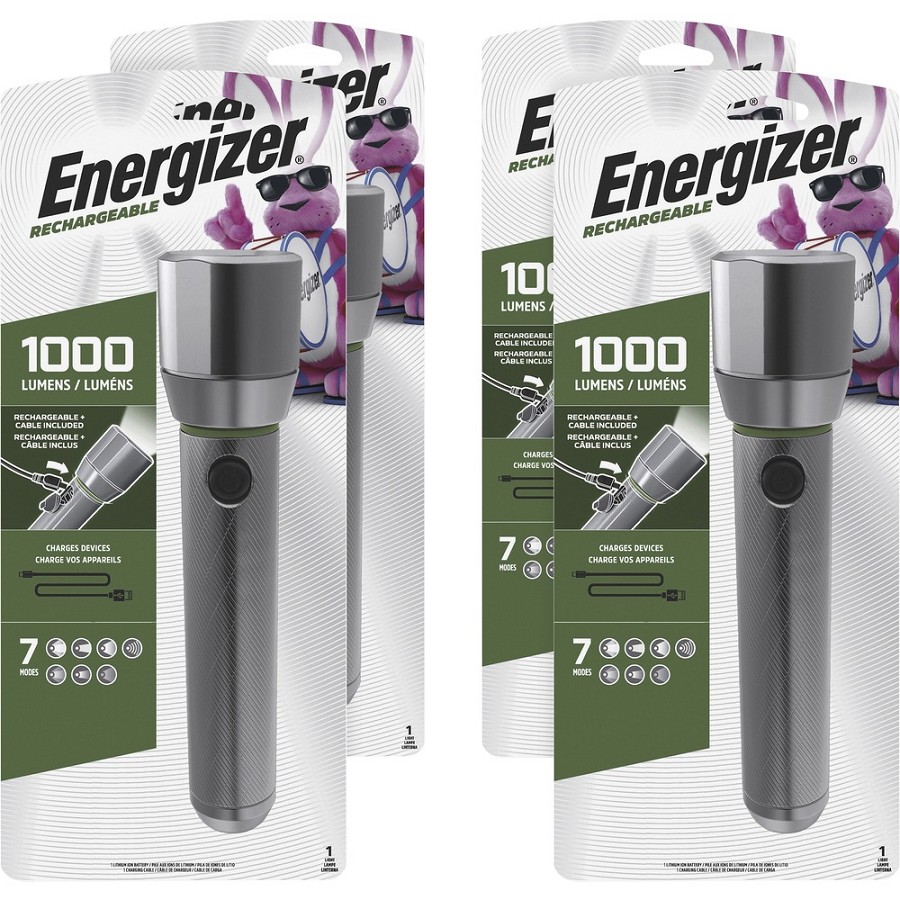 Eveready Vision HD Rechargeable LED Flashlight - LED - 1000 lm Lumen - Battery Rechargeable - Battery, USB - Aluminum Alloy - Drop Resistant, Impact Resistant, Water Resistant - Aluminum - 4 / Carton 