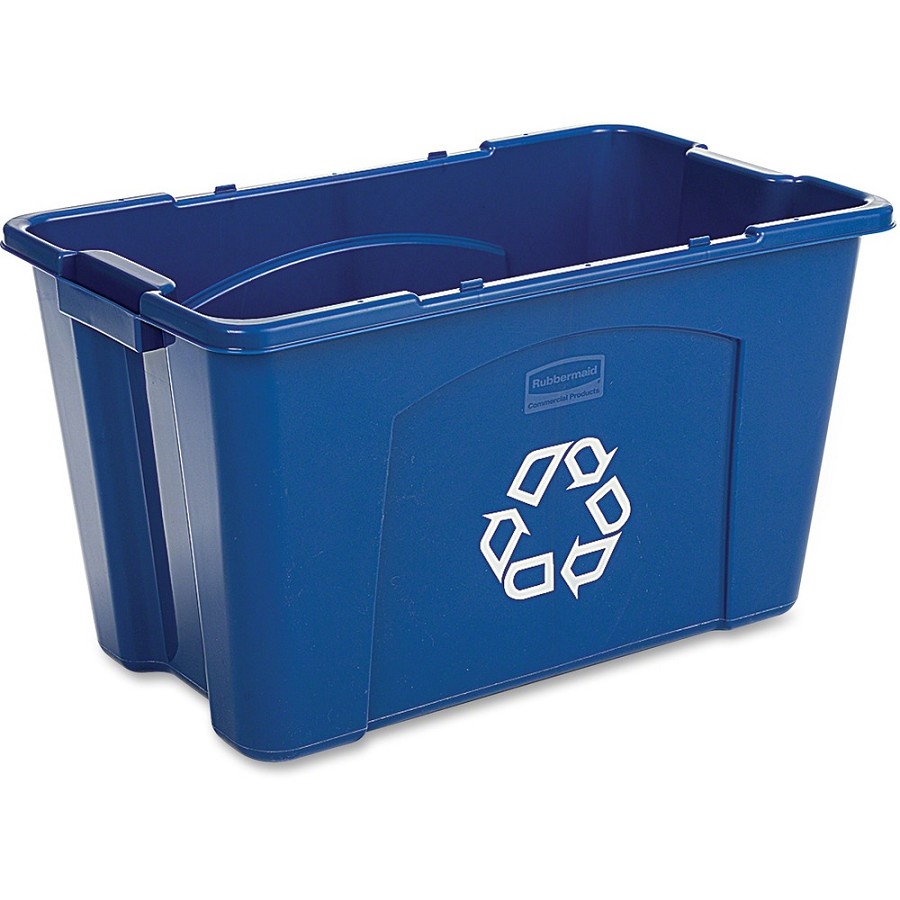 Rubbermaid Commercial 18-gallon Recycling Box - 18 gal Capacity - Rectangular - Easy to Clean, Handle, Crack Resistant, Dent Resistant, Stackable - 14.8' Height x 16' Width - Linear Low-Density Polyethylene (LLDPE) - Blue - 6 / Carton 