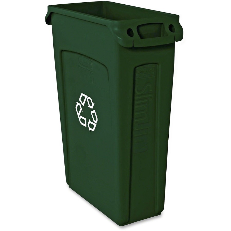 Rubbermaid Commercial Slim Jim 23-Gallon Vented Recycling Containers - 23 gal Capacity - Weather Resistant, Durable, Long Lasting, Handle, Lightweight, Sturdy - Plastic - Green - 4 / Carton 