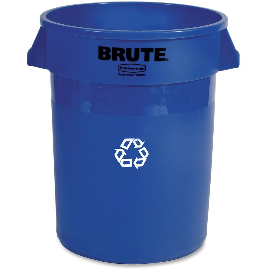 Rubbermaid Commercial Brute 32-Gallon Vented Recycling Containers - 32 gal Capacity - Round - Handle, Peel Resistant, Reinforced, UV Coated, Damage Resistant, Warp Resistant, Heavy Duty - 27.3' Height x 21.9' Diameter - Plastic, Stainless Steel - Blue - 6 