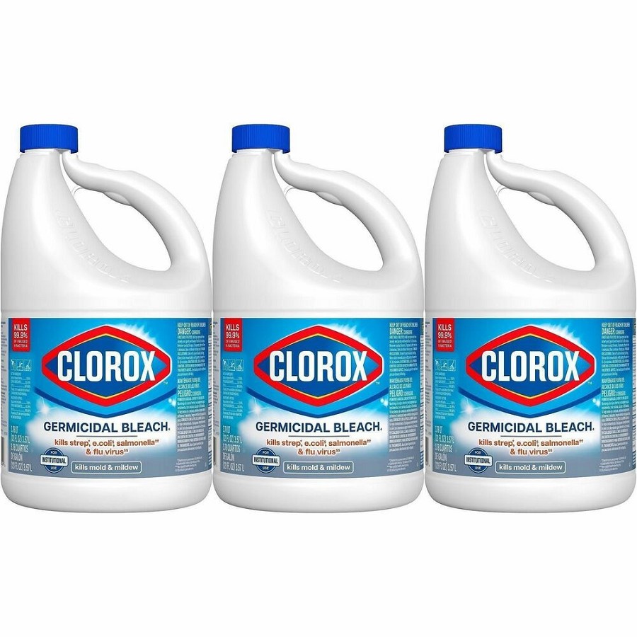Clorox Germicidal Bleach - For Hard Surface, Nonporous Surface, Office, Restaurant, Commercial - Concentrate - Liquid - 121 fl oz (3.8 quart) - Regular Scent - Recommended For: Germs Remover, Odor Remover, Mold Remover, Mildew Remover - Disinfectant - Whi 