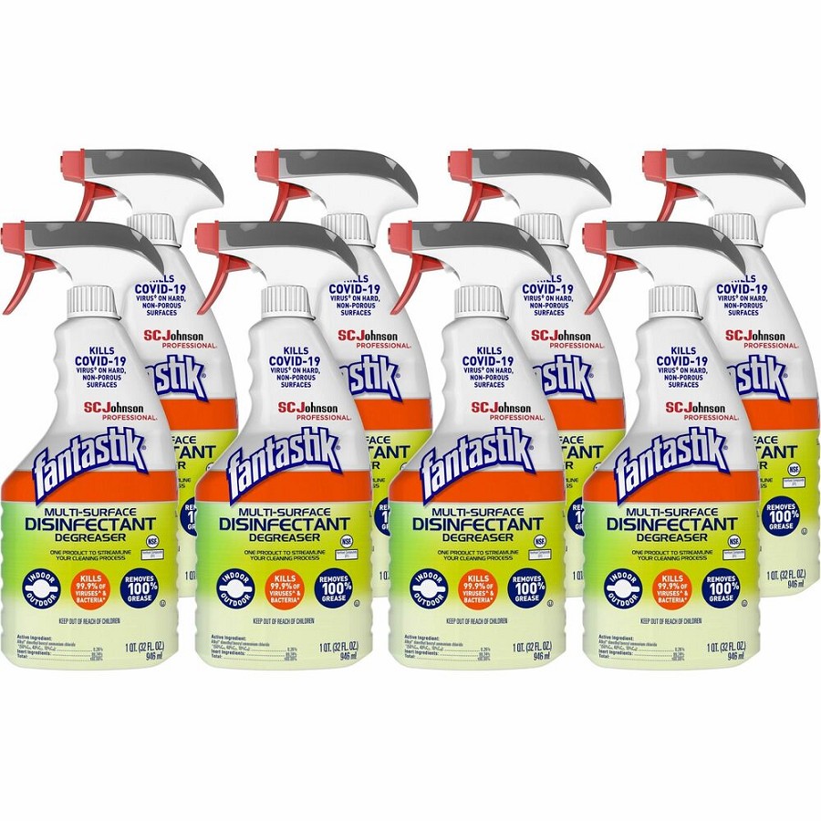 fantastik Multisurface Disinfectant Degreaser Spray - 32 fl oz (1 quart) - Fresh Scent - Disinfectant, Easy to Use, Rinse-free - Green - 8 / Carton 