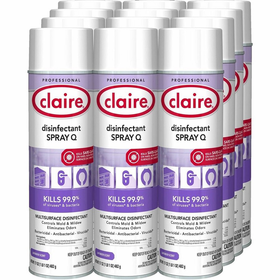 Claire Multipurpose Disinfectant Spray - 17 fl oz (0.5 quart) - Lavender Scent - Bactericide, Antibacterial, Fungicide, Virucidal - Purple - 12 / Carton 