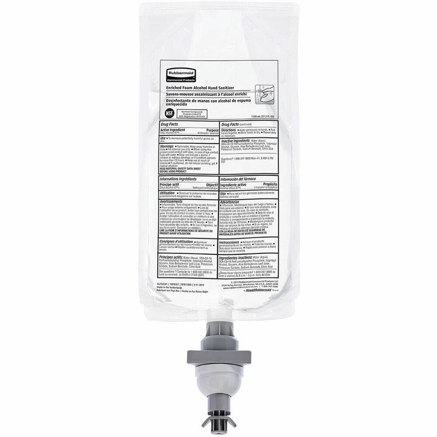 Rubbermaid Commercial Hand Sanitizer Foam Refill - Fragrance-free Scent - 1.16 quart - Kill Germs - Hand - White Clear - Dye-free, Hygienic - 4 / Carton 