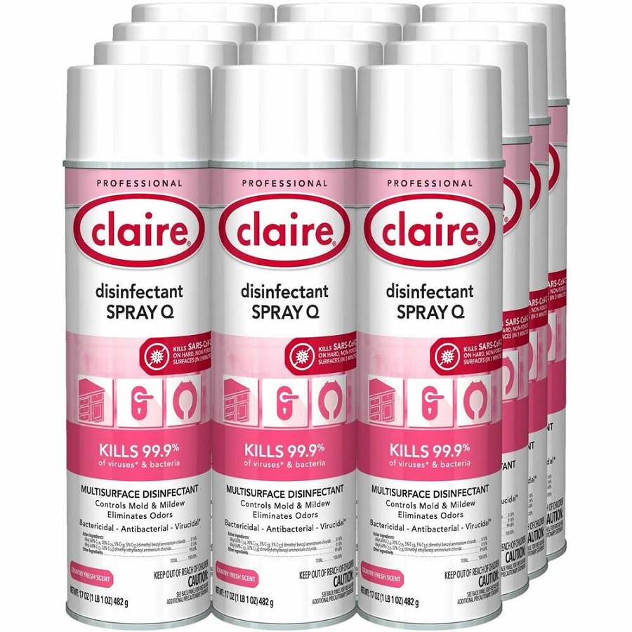 Claire Multipurpose Disinfectant Spray - Ready-To-Use - 17 fl oz (0.5 quart) - Country Fresh Scent - Antibacterial, Non-porous - Pink - 12 / Carton 