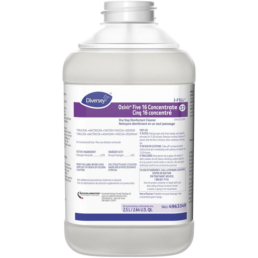 Diversey Oxivir Five 16 Concentrate - Concentrate - 84.5 fl oz (2.6 quart) - Characteristic Scent - Fast Acting, VOC-free, NPE-free, Non-porous - Clear - 2 / Carton 