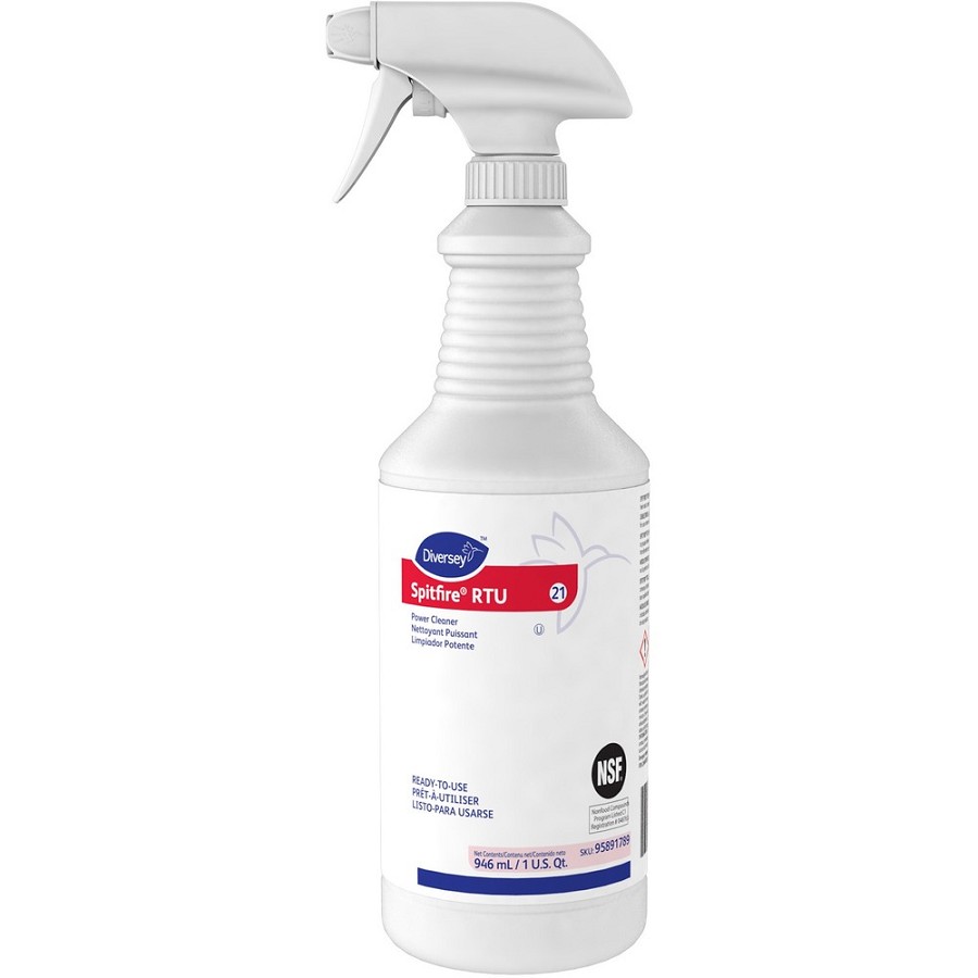 Diversey Spitfire Power Cleaner - Ready-To-Use - 32 fl oz (1 quart) - Fresh Pine Scent - Rinse-free, Residue-free, Kosher, Heavy Duty, Streak-free - Red - 12 / Carton 