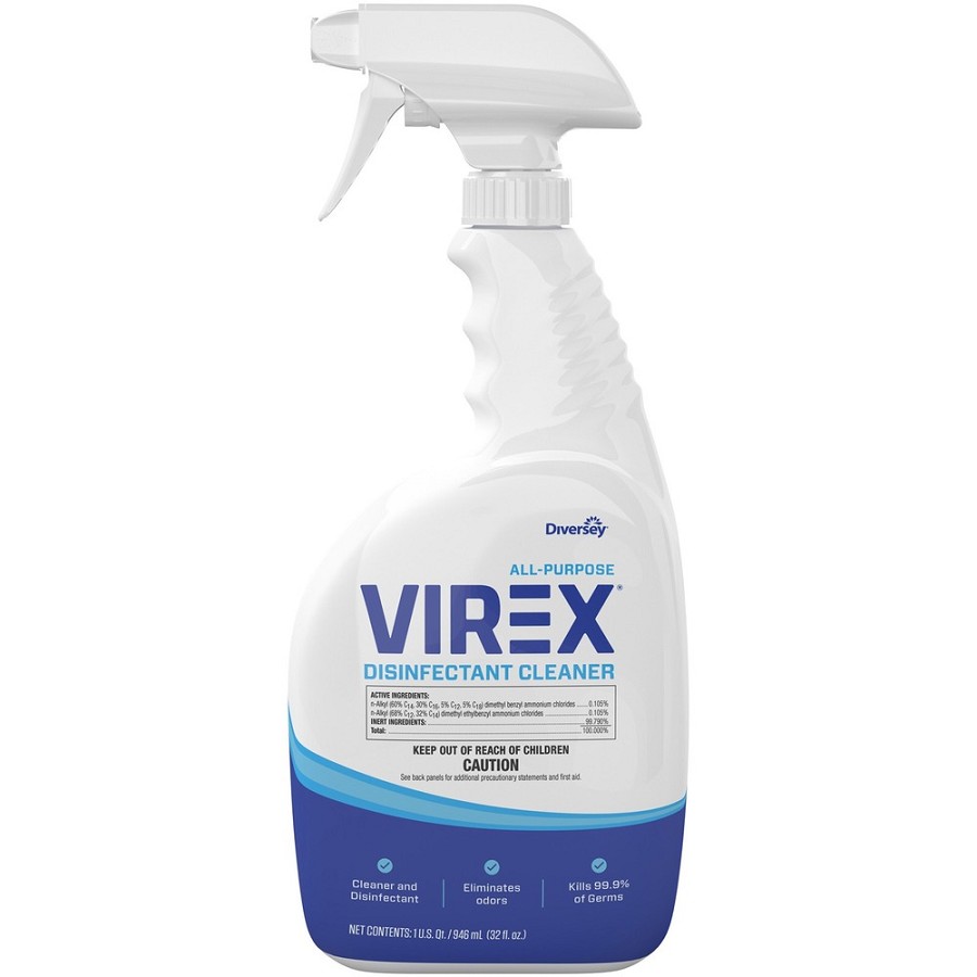 Diversey All-Purpose Virex Disinfect Cleaner - Ready-To-Use - 32 fl oz (1 quart) - Citrus Scent - Easy to Use, Deodorize, Fast Acting, Deodorant - Clear - 8 / Carton 
