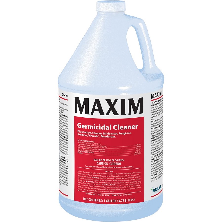 Maxim Germicidal Cleaner - Deodorant, Disinfectant, Non-porous - Yellow - 4 / Carton 