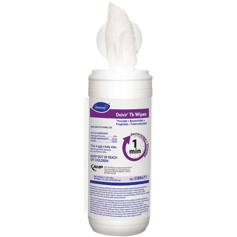 Diversey Disinfectant Cleaner Wipes - Ready-To-Use - 8' Length x 7' Width - VOC-free, Fragrance-free, NPE-free - White - 60/Tub - 12 / Carton 