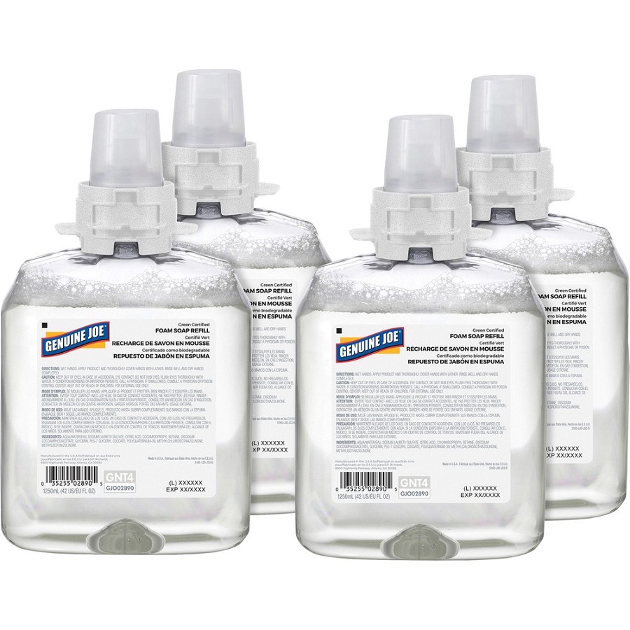Genuine Joe Green Certified Soap Refill - Fragrance-free Scent - 1.32 quart - Hand, Skin - Clear - 4 / Carton 