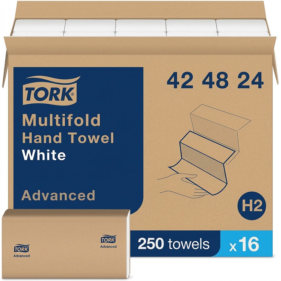 TORK Advanced Multifold Hand Towels - 1 Ply - Multifold - White - 250/Bundle - 16 / Carton 