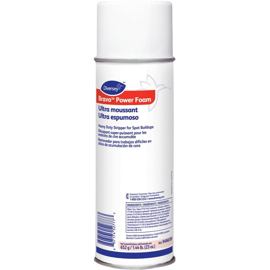 Diversey Bravo Power Foam Heavy Duty Stripper - Ready-To-Use - 23 fl oz (0.7 quart) - Solvent Scent - Heavy Duty, Fast Acting, Easy to Use - White - 12 / Carton 