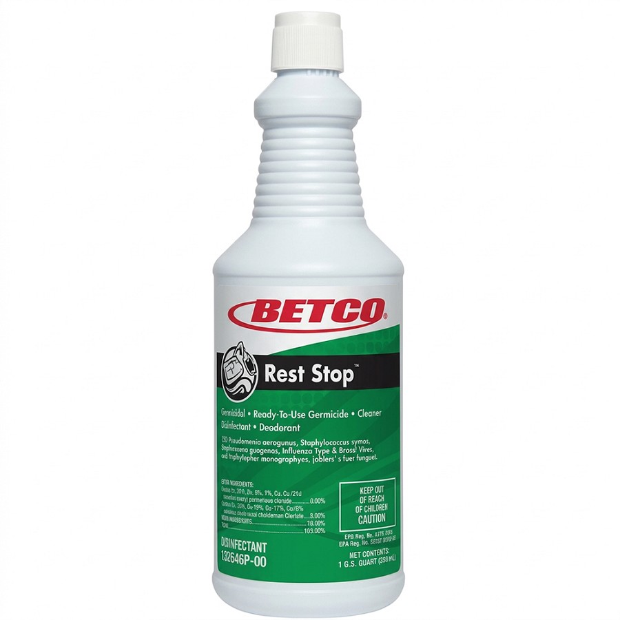 Betco Rest Stop Restroom Disinfectant - Ready-To-Use - 32 fl oz (1 quart) - 1 oz (0.06 lb) - Citrus Floral, Fresh Scent - Disinfectant, Deodorize, Cleanse, Bleach-free - 12 / Carton 
