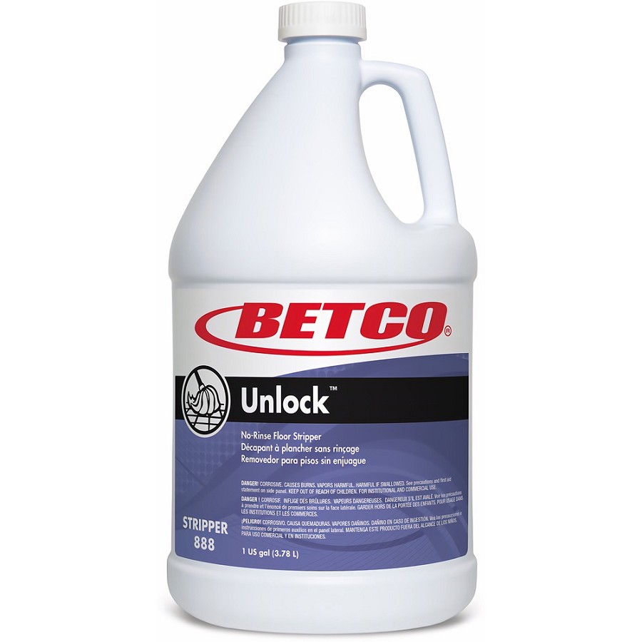 Betco Unlock No-Rinse Floor Stripper - Ready-To-Use - 128 fl oz (4 quart) - Unscented, Low Foaming, Rinse-free, Low Odor - Clear - 1 Carton 
