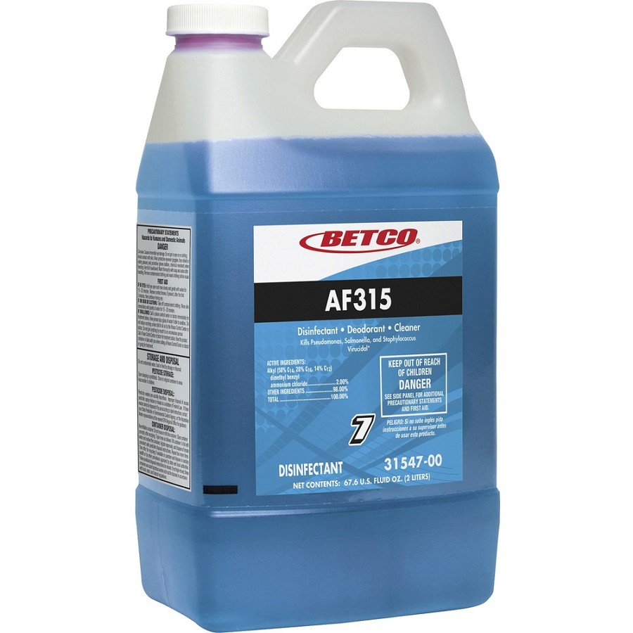 Betco FastDraw 7 AF315 Disinfectant Cleaner - Concentrate - 67.6 fl oz (2.1 quart) - 67.60 oz (4.22 lb) - Citrus Floral Scent - Disinfectant, pH Neutral, Deodorize - Turquoise, Blue - 4 / Carton 