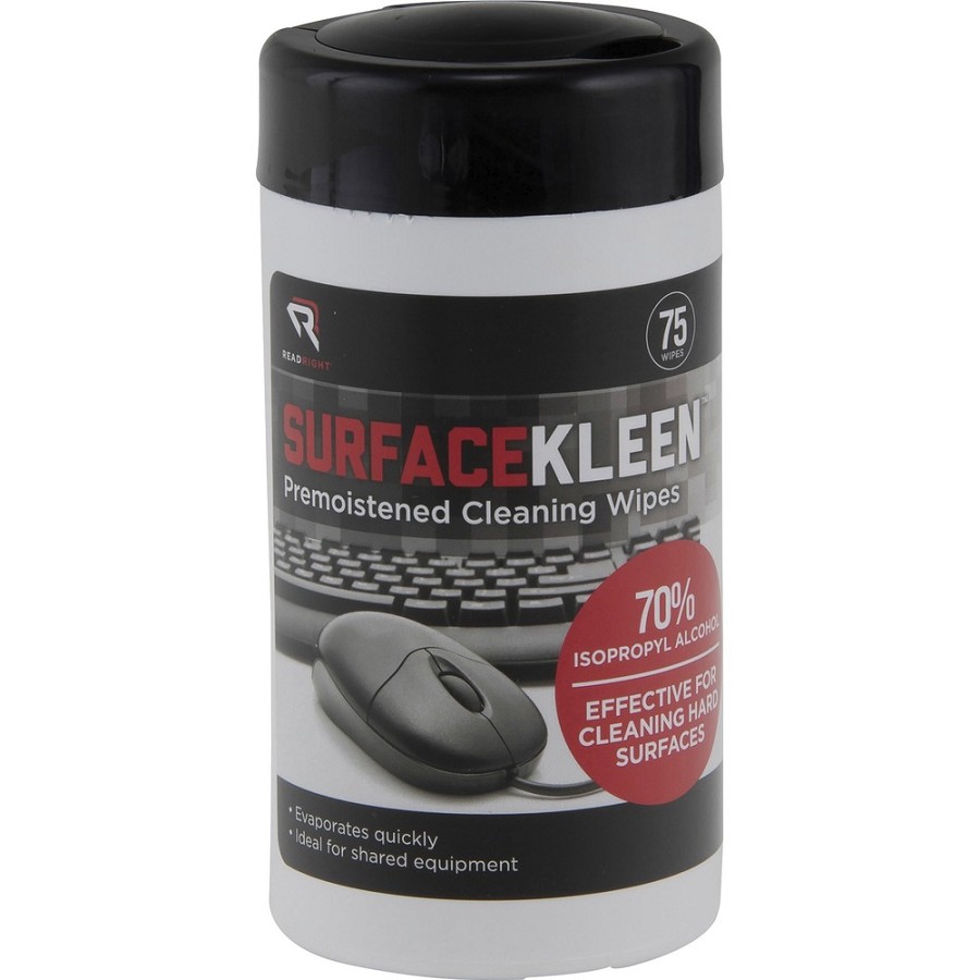 Read Right Surface Kleen Cleaning Wipes - 6.30' Length x 5' Width - Pre-moistened, Fast Acting, Quick Drying - White - 75/Tub - 1 Each 