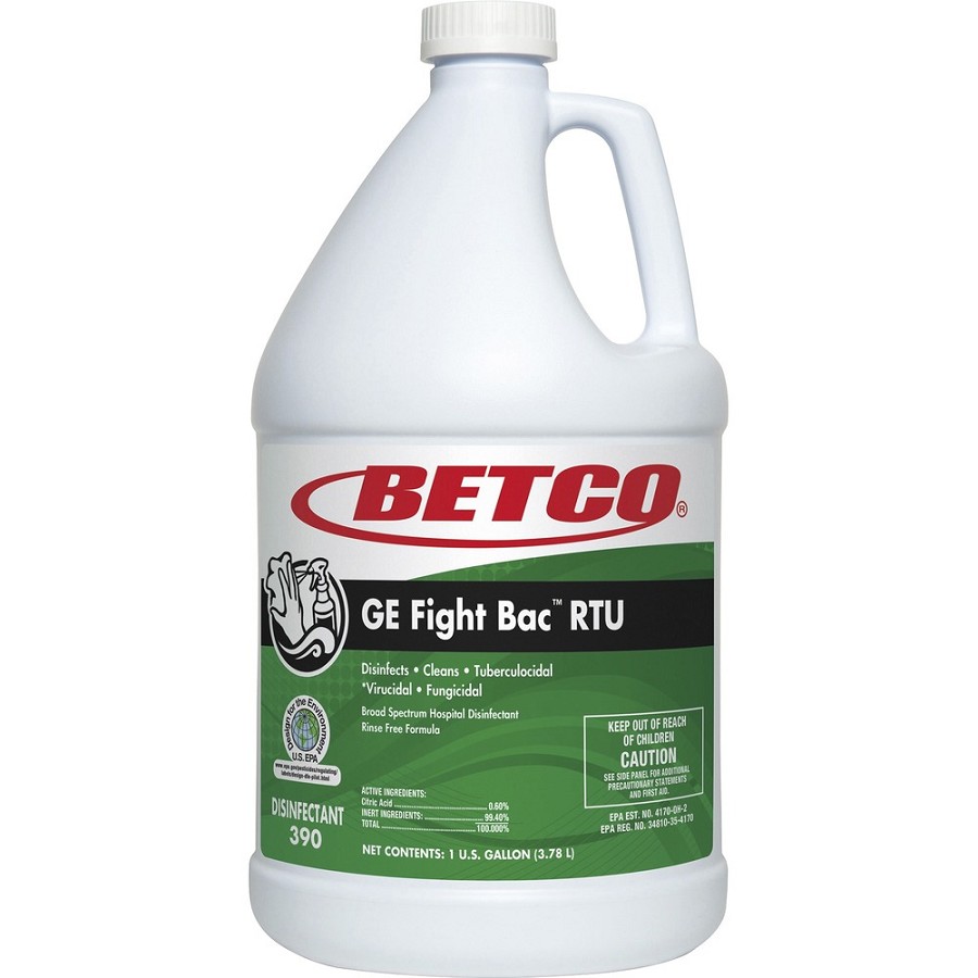 Betco GE Fight Bac RTU Disinfectant - Ready-To-Use - 128 fl oz (4 quart) - Fresh Scent - Washable, Non-porous - Clear - 1 Each 