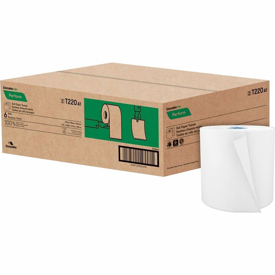 Cascades PRO Perform Tandem Paper Towel - 1 Ply - 1 15/16' Core - White - 6 Rolls Per Container - 6 / Carton 
