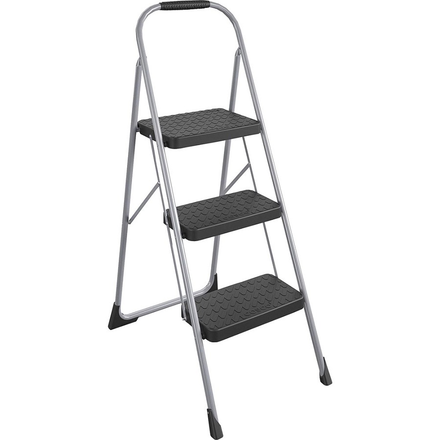 Cosco Ultra-Thin 3-Step Ladder - 3 Step - 200 lb Load Capacity52.8' Height - Black, Platinum - 1 Each 