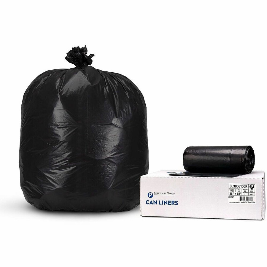 Inteplast LLDPE Can Liners, 1.5 mil, 38' x 58' , Black, Pack Of 100 Liners - 60 gal Capacity - 58' Width x 1.50 mil (38 Micron) Thickness - Low Density - Black - Linear Low-Density Polyethylene (LLDPE) - Recycled - 1 Carton 