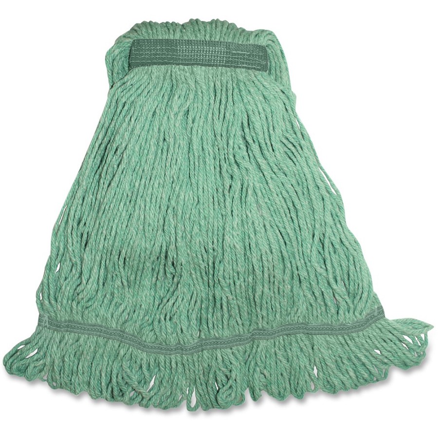 Genuine Joe Narrow Band Medium Mophead - Medium - Narrow Headband, 4-ply, Durable, Looped Ends, Fray Resistant, Lint Resistant, Tailband, Launderable - Rayon, Cotton, Cotton - Green - 1 Each 