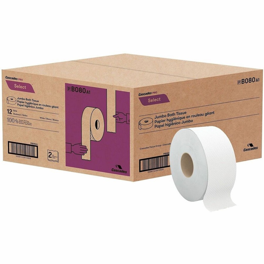 Cascades PRO Select Jumbo Toilet Paper - 2 Ply - 3.30' Width x 500 ft Length - White - Fiber - 12 / Carton 