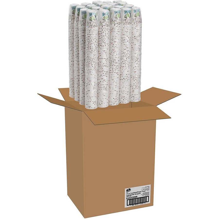 Dixie PerfecTouch 12 oz Insulated Wrapped Paper Hot Coffee Cups by GP Pro - 12 fl oz - Multi - Paper - Hot Food, Cold Food, Coffee - 1 Carton 