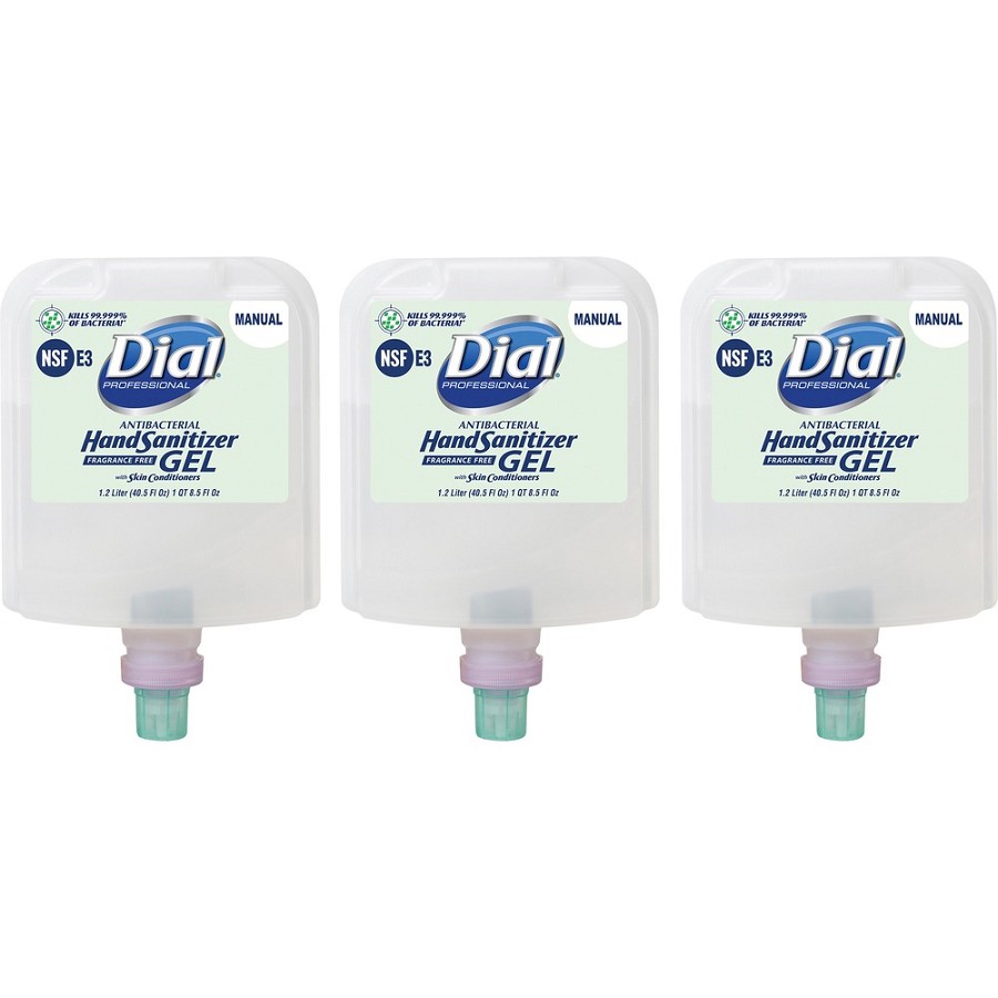 Dial Hand Sanitizer Gel Refill - 1.27 quart - Bacteria Remover - Healthcare, Daycare, Office, School, Restaurant - Clear - Dye-free, Fragrance-free - 3 / Carton 