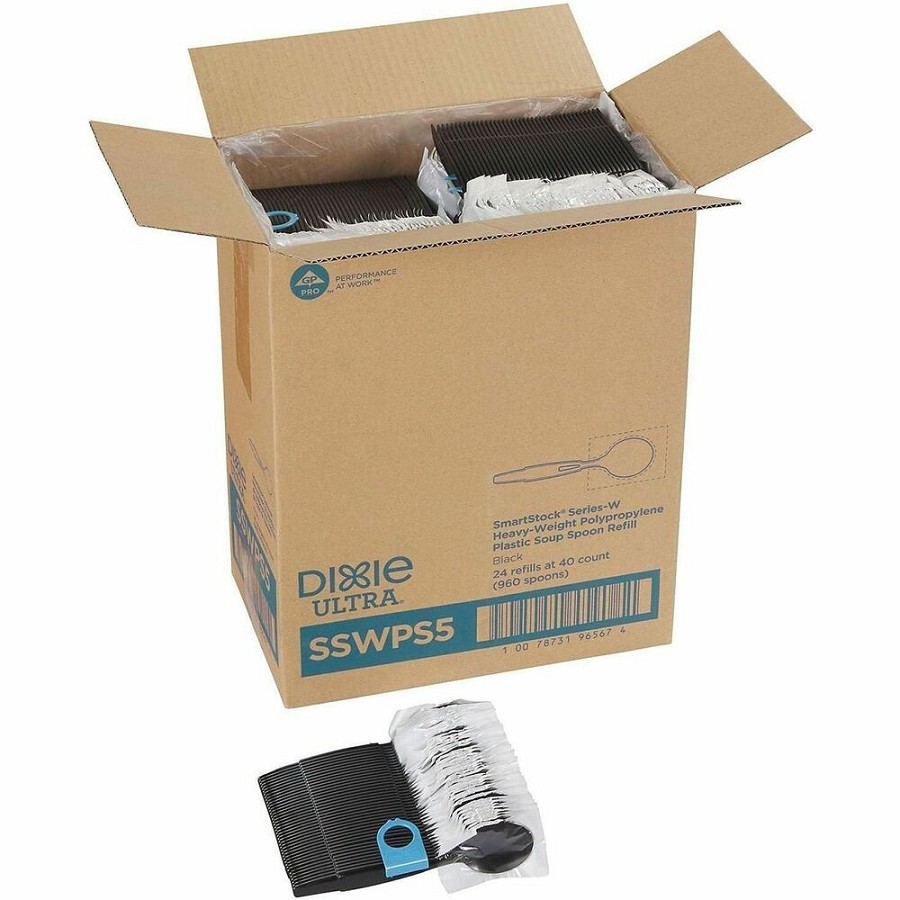 Dixie SmartStock Spoon - Soup Spoon - 1 x Soup Spoon - Disposable - Black - 40 / Carton 