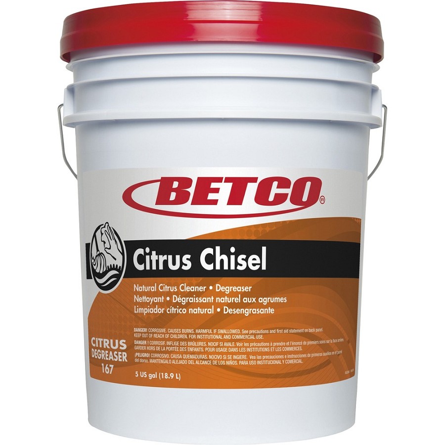 Betco Citrus Chisel Cleaner/Degreaser - Concentrate - 640 fl oz (20 quart) - Citrus Scent - Heavy Duty, Butyl-free, Non-flammable, Deodorize - Orange - 1 Each 