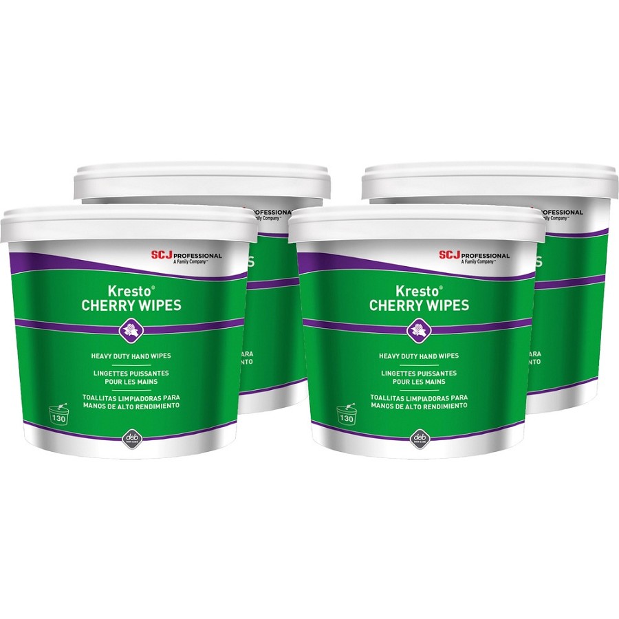 SC Johnson Kresto Heavy-Duty XL Hand Wipes - Cherry - 10' Width x 12' Length - White, Red - Polypropylene - 130/Bucket - 4 / Carton 