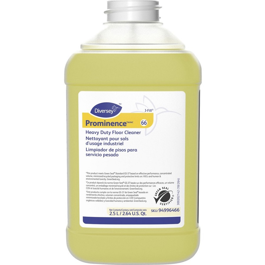 Diversey Prominence Heavy Duty Floor Cleaner - 84.5 fl oz (2.6 quart) - Citrus Scent - Heavy Duty, Rinse-free, pH Neutral, Film-free - Yellow - 2 / Carton 