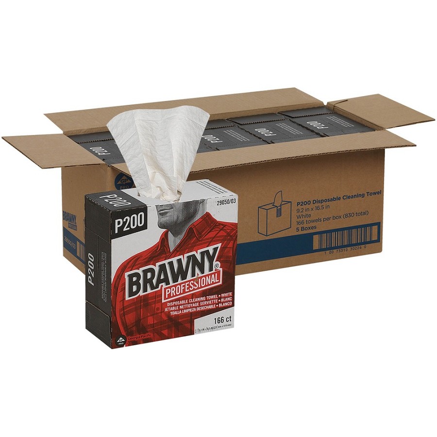 Brawny Professional P200 Disposable Cleaning Towels - 4 Ply - Quarter-fold - 9.20' Width x 16.50' Length - 830 Sheets - Brown - Paper - 166/Box - 5 / Carton 