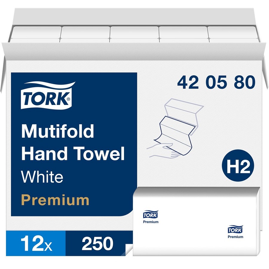 TORK Premium Multifold Hand Towel - 1 Ply - Multifold - 9' Width x 9.50' Length - White - Paper - 250/Pack - 12 / Carton 