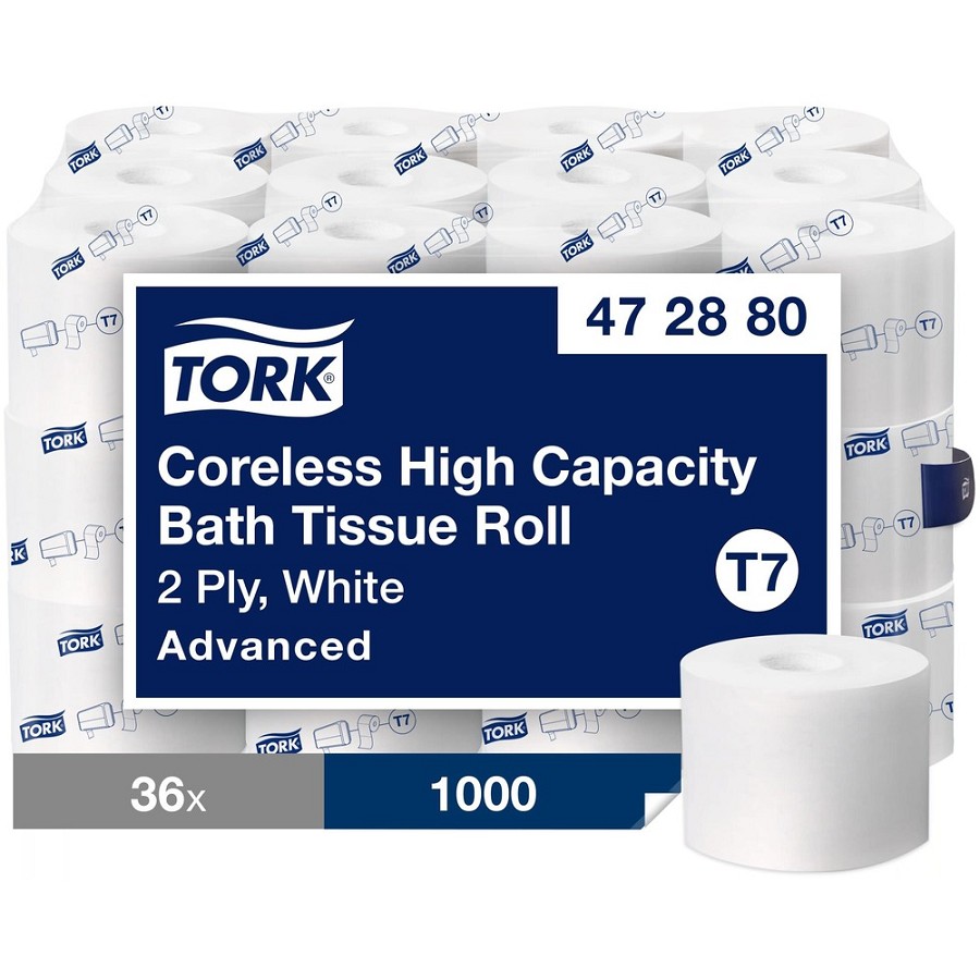 TORK Advanced Coreless High Capacity Bath Tissue - 2 Ply4' Length - 1000 Sheets/Roll - 4.75' Roll Diameter - White - 36 / Carton 