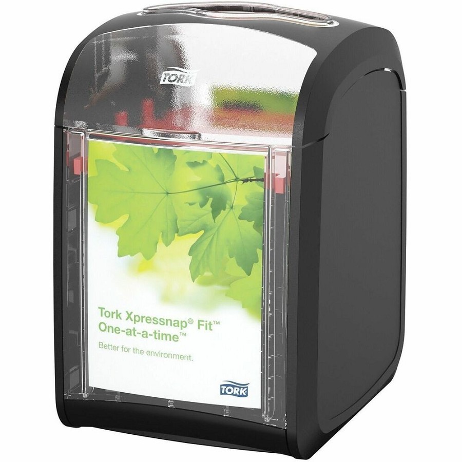 TORK Xpressnap Fit Tabletop Napkin Dispenser - Tall Fold, Minifold Dispenser - 5.5' Height x 4.6' Width x 6.8' Depth - Plastic - Black - Compact, Level Indicator, Refillable, Hygienic, Durable, Easy to Clean, Dirt Resistant - 1 Each 