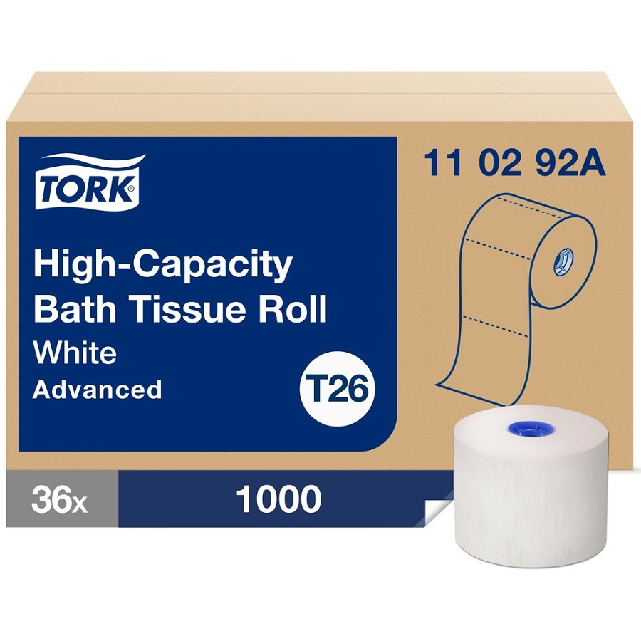 TORK High-Capacity Toilet Paper Roll White T26 - 2 Ply3.75' Length - 1000 Sheets - 5.40' Roll Diameter - 1 21/32' Core - White - Fiber - 36 / Carton 