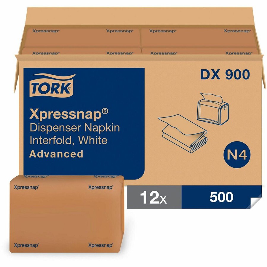 TORK Xpressnap White Dispenser Napkin N4 - 1 Ply - Interfolded - 13' Width x 8.50' Length - White - Fiber - 500/Pack - 12 / Carton 