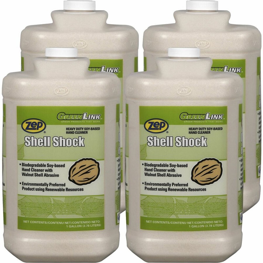 Zep Shell Shock HD Industrial Hand Cleaner - Spiced Apple Scent - 1 gal - Squeeze Bottle Dispenser - Grime Remover, Grease Remover, Soil Remover, Tar Remover, Resin Remover, Paint Remover, Carbon Remover, Asphalt Remover, Ink Remover - Hand - Brown - Heav 