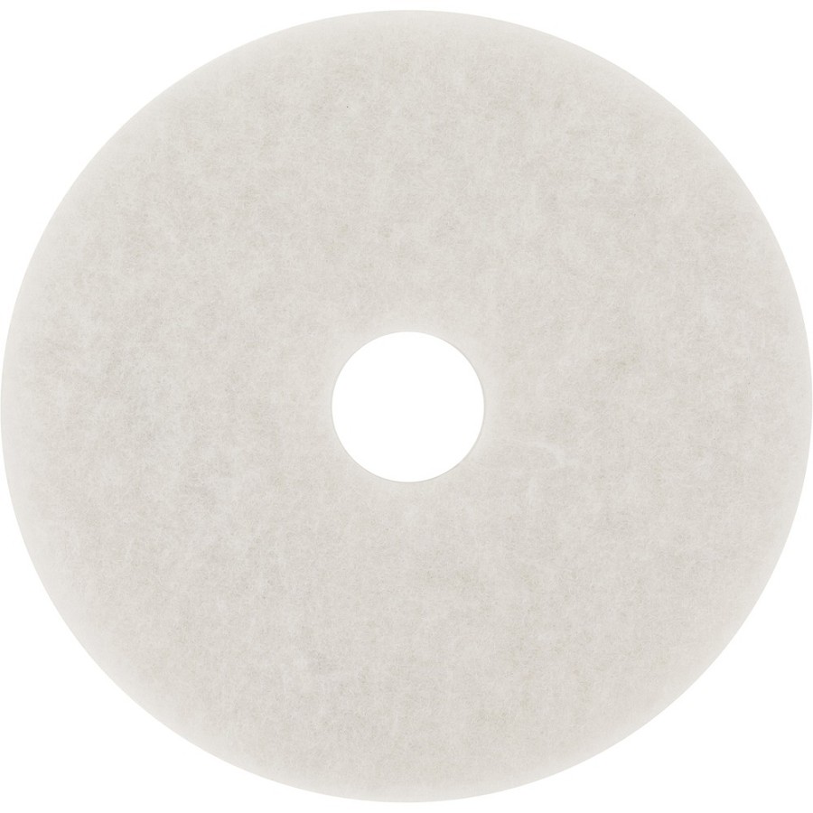 3M White Super Polish Pads - Round27' Diameter x 1' Thickness - Polishing, Buffing, Scrubbing, Cleaning - Wood Floor - 600 rpm Maximum Speed Supported - Scuff Mark Remover, Heel Mark Remover, Textured, Adhesive, Washable, Reusable - Polyester Fiber - Whit 